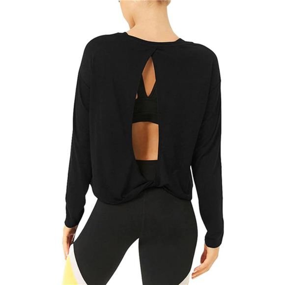 Long Sleeve Workout Shirts Yoga Tops Clothes Long Sleeve Open Back Workout Tops - Picture 1 of 5